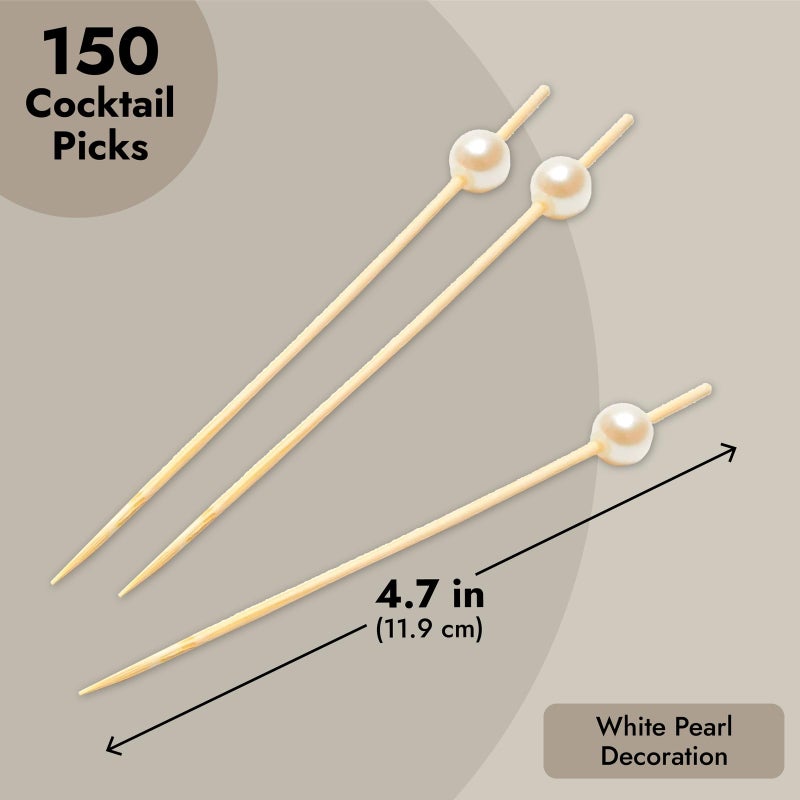 Okuna Outpost Toothpicks for Appetizers - 4.7 in, White Pearl, 150 Count - Bamboo Skewers for Cocktail Picks & Party Supplies - Image 4